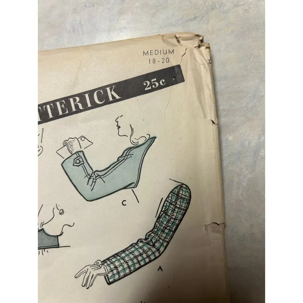 Vintage 40's-50's Butterick Pattern #3287 Women's Misses Coat Sleeves Size M HTF